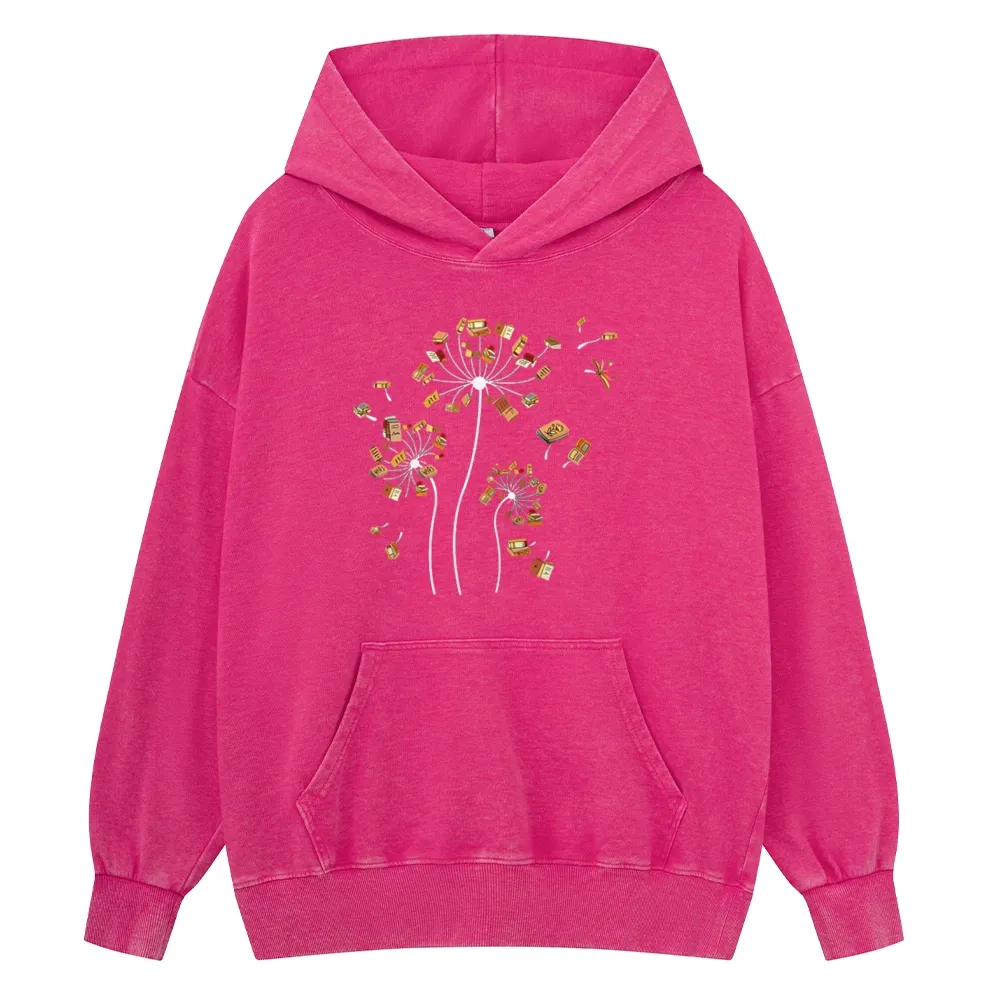 Pagewings Dandelion Flower Books Unisex Washed Hoodie