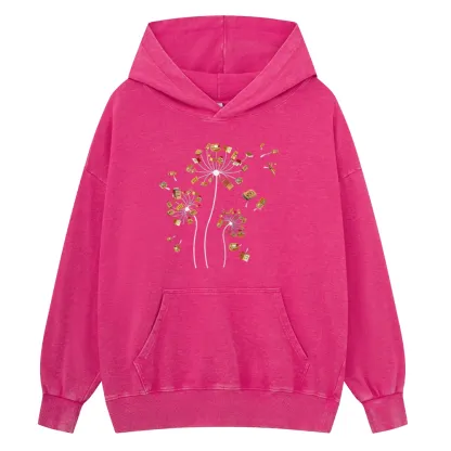 Pagewings Dandelion Flower Books Unisex Washed Hoodie