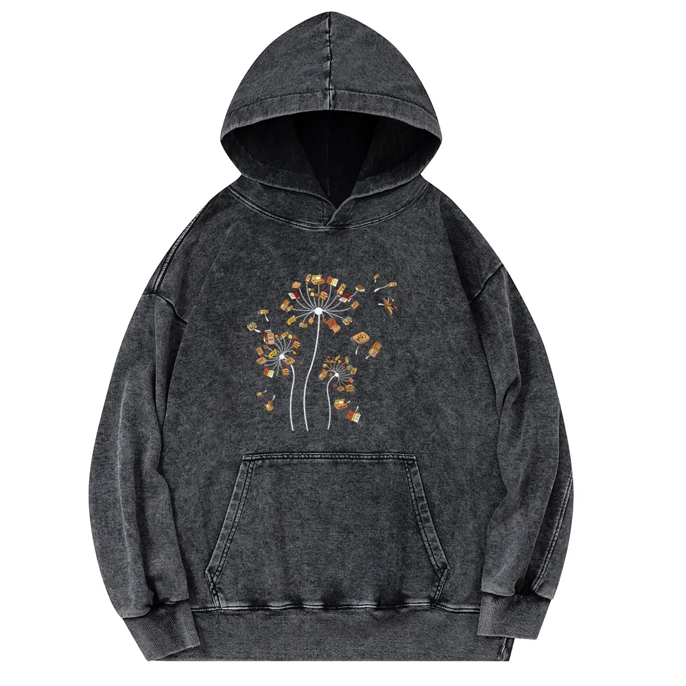 Pagewings Dandelion Flower Books Unisex Washed Hoodie