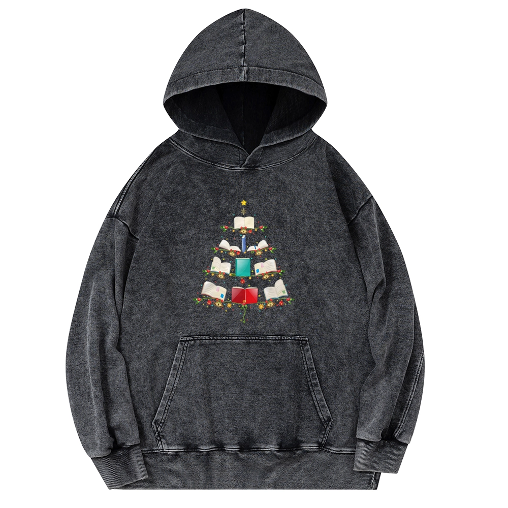 Pagewings Book Christmas Tree Unisex Washed Hoodie