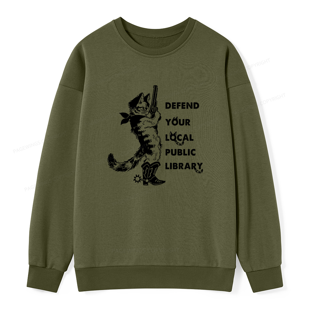 Pagewings Cat Defend Your Local Public Library Unisex Classic Sweatshirt