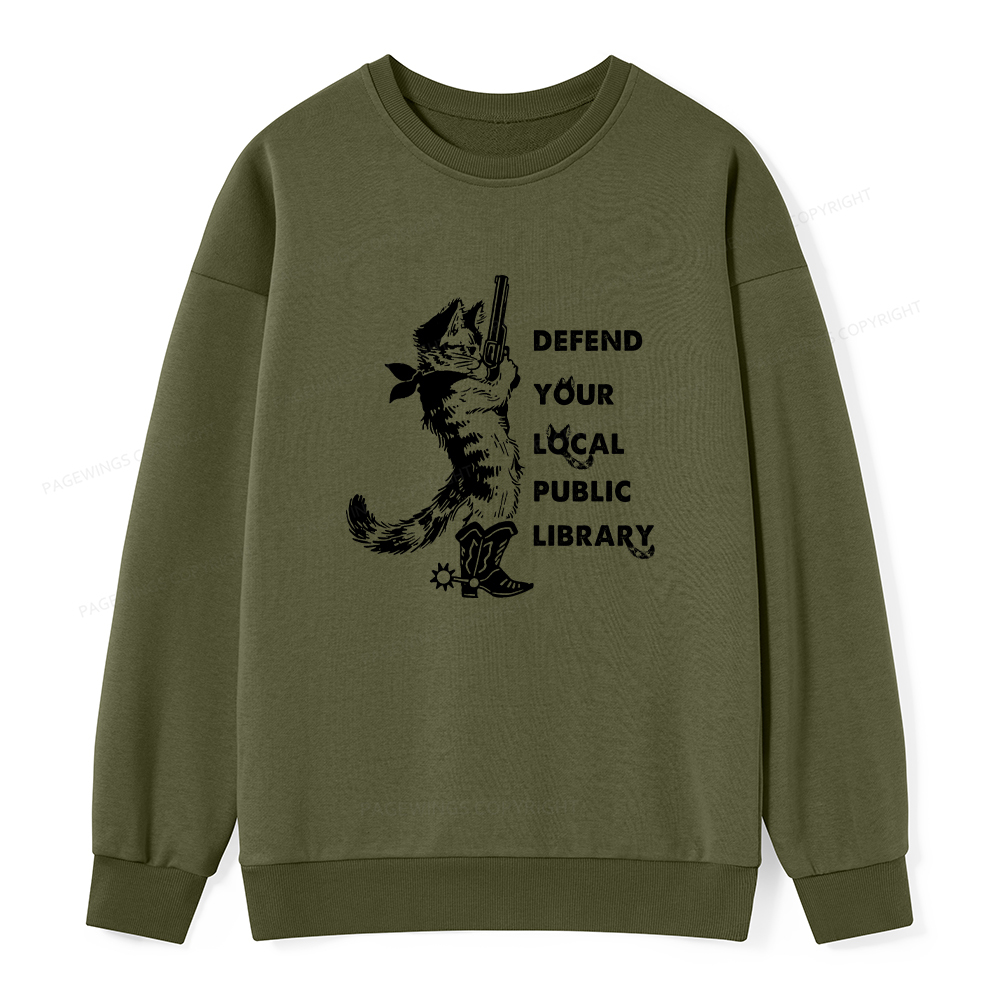 Pagewings Cat Defend Your Local Public Library Unisex Classic Sweatshirt