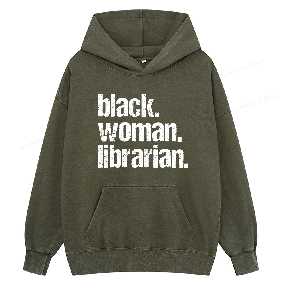 Pagewings Black Woman Librarian Unisex Washed Hoodie