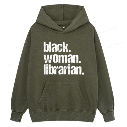 Pagewings Black Woman Librarian Unisex Washed Hoodie