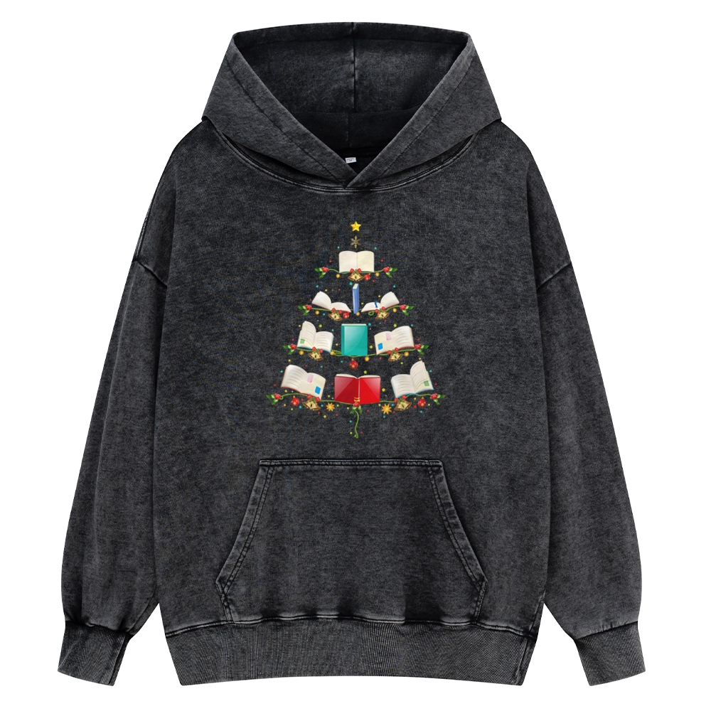 Pagewings Book Christmas Tree Unisex Washed Hoodie