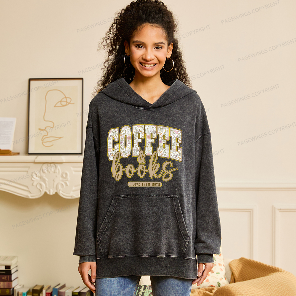 Pagewings Coffee And Books Unisex Washed Hoodie
