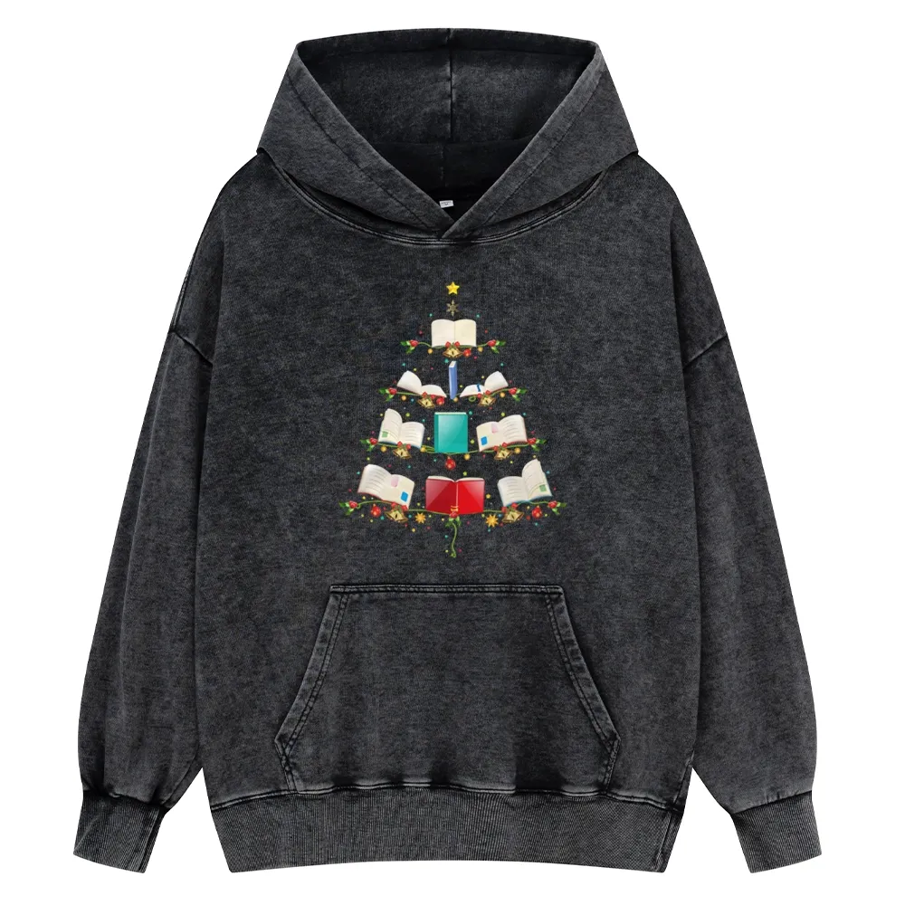 Pagewings Book Christmas Tree Unisex Washed Hoodie