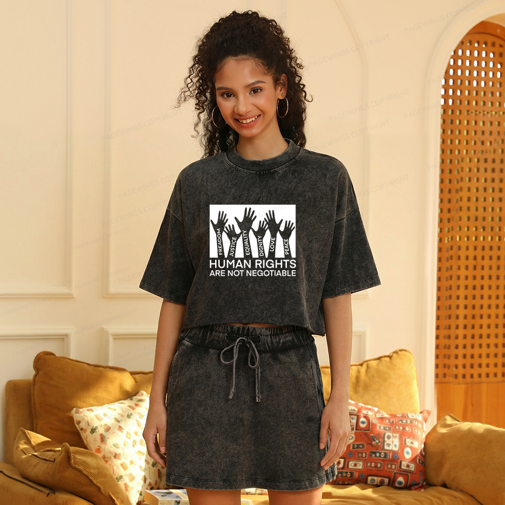 Pagewings Human Rights Are Not Negotiable Shirt Women's Washed Cropped T-shirt