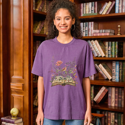 Pagewings Book Flowers Unisex Washed T-shirt