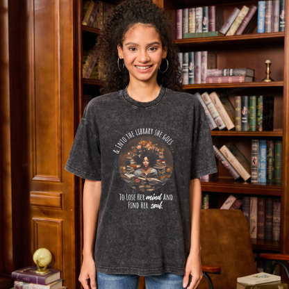 Pagewings Into The Library She Goes Unisex Washed T-shirt