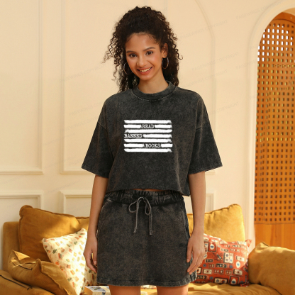 Pagewings Read Banned Books Bookworm Librarian Women's Washed Cropped T-shirt