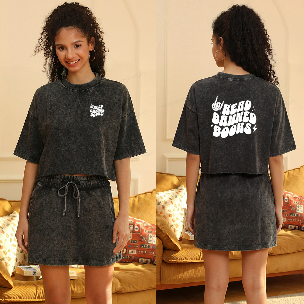 Pagewings Read Banned Books Women's Washed Cropped T-shirt