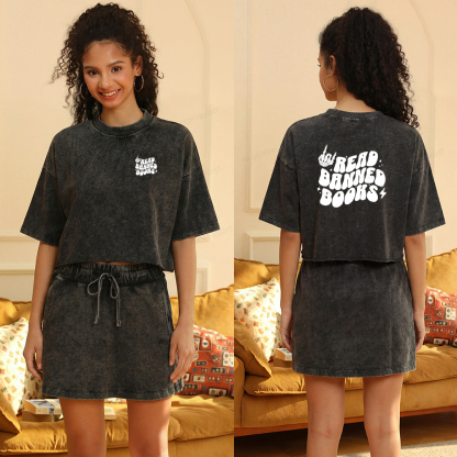 Pagewings Read Banned Books Women's Washed Cropped T-shirt