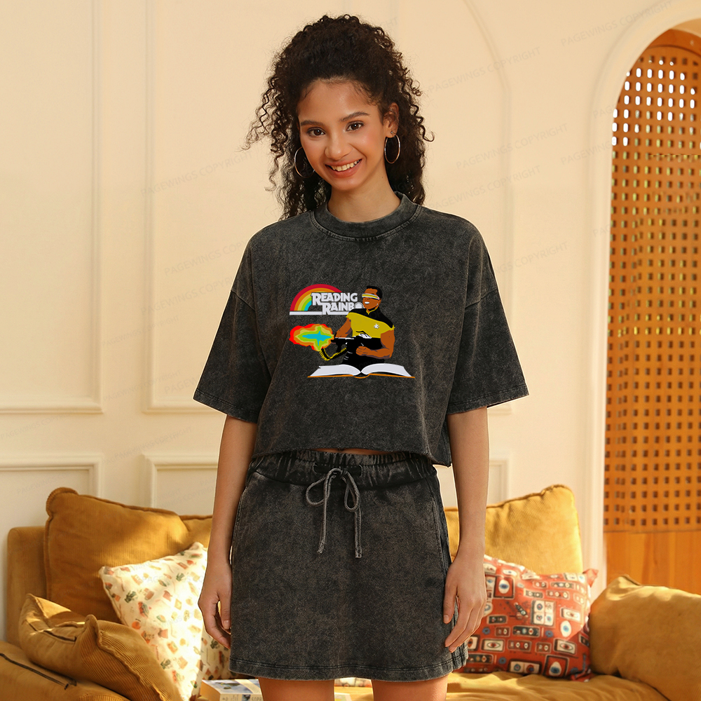 Pagewings Reading Rambo Women's Washed Cropped T-shirt