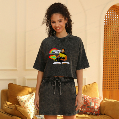Pagewings Reading Rambo Women's Washed Cropped T-shirt
