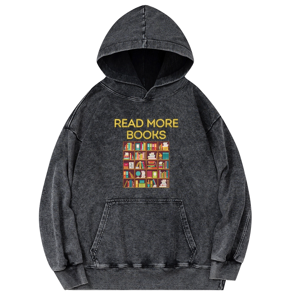 Pagewings Read More Books Bookshelves Unisex Washed Hoodie