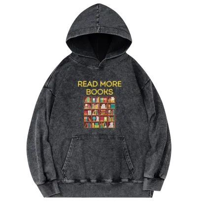 Pagewings Read More Books Bookshelves Unisex Washed Hoodie