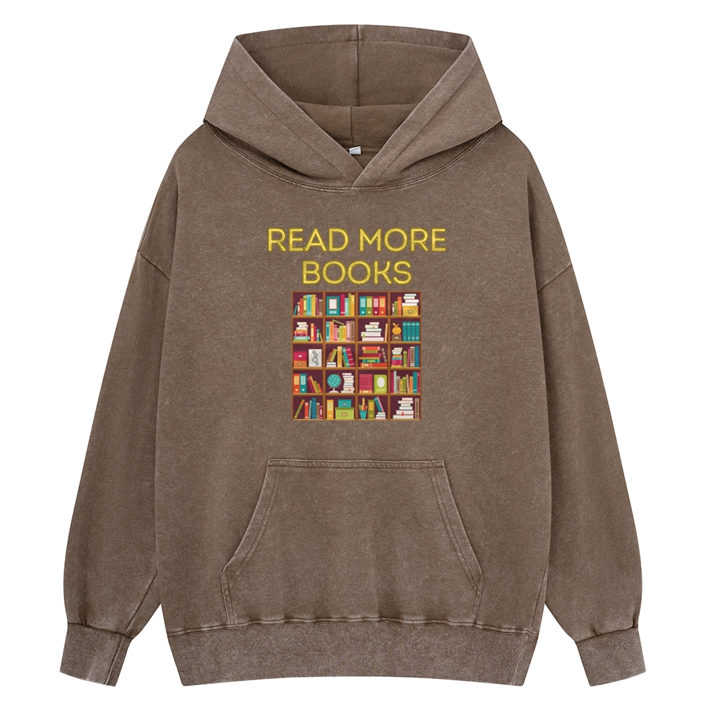 Pagewings Read More Books Bookshelves Unisex Washed Hoodie