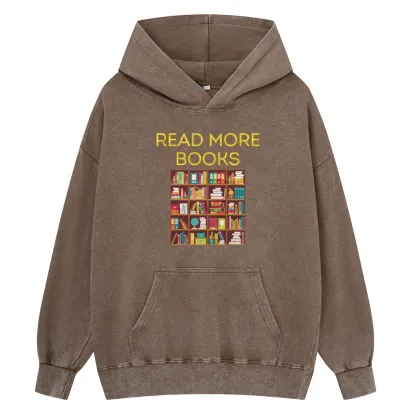 Pagewings Read More Books Bookshelves Unisex Washed Hoodie