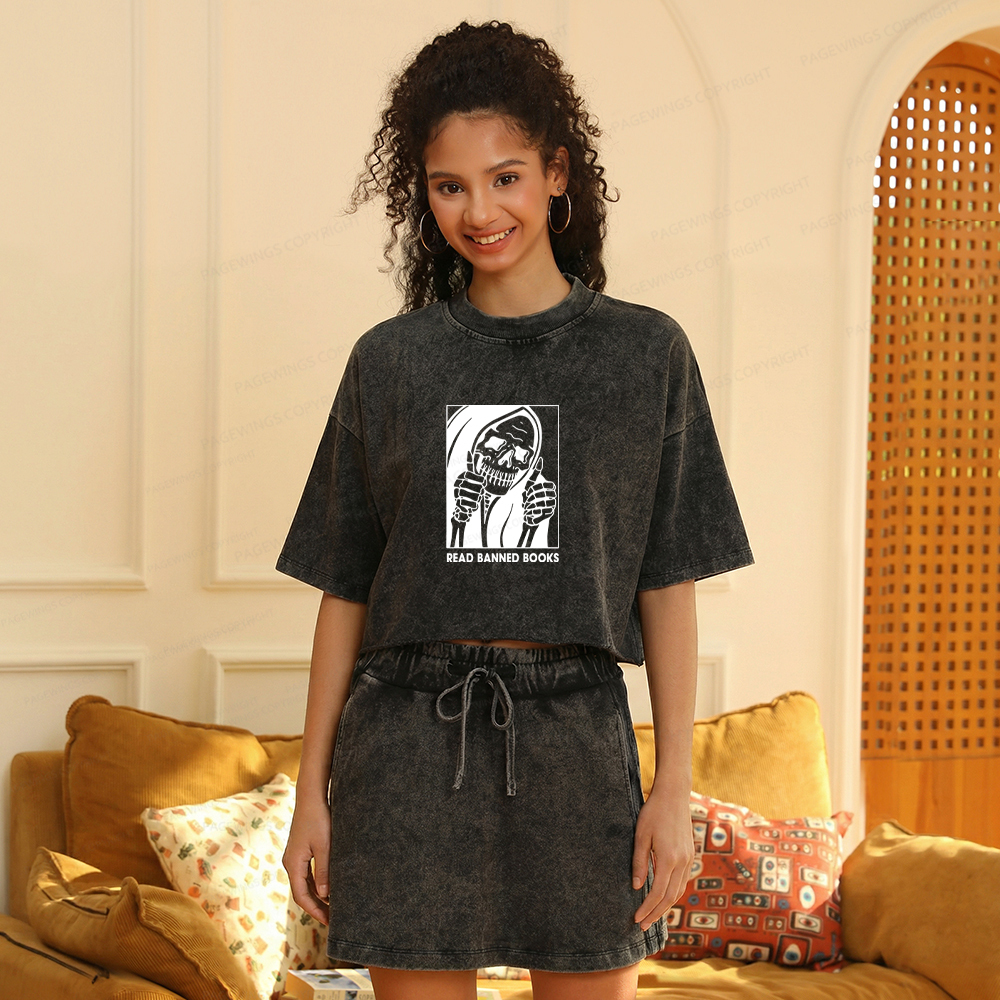 Pagewings Read Banned Books Women's Washed Cropped T-shirt