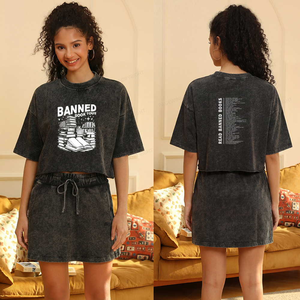 Pagewings Banned Books Tour Women's Washed Cropped T-shirt