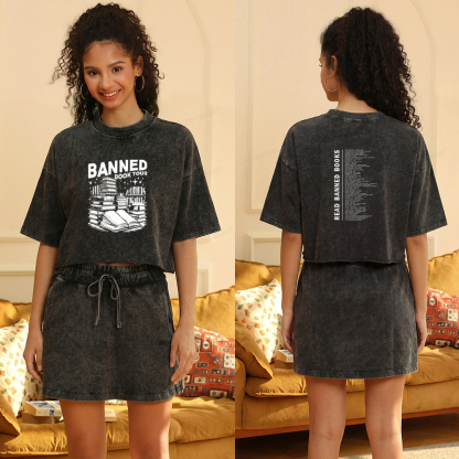 Pagewings Banned Books Tour Women's Washed Cropped T-shirt