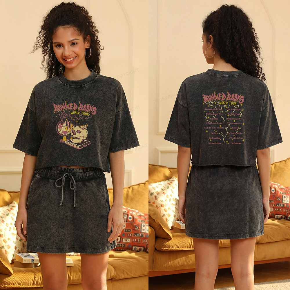 Pagewings Banned Books World Tour Women's Washed Cropped T-shirt