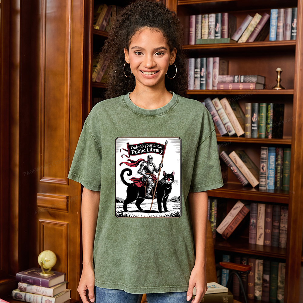 Pagewings Defend Your Local Public Library  Unisex Washed T-shirt