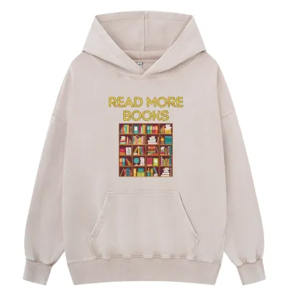 Pagewings Read More Books Bookshelves Unisex Washed Hoodie