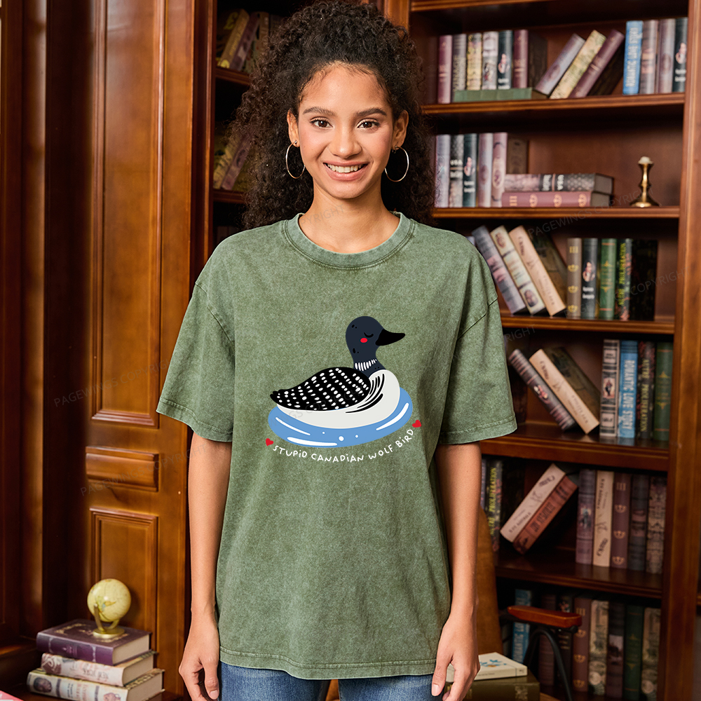 Pagewings Stupid Canadian Wolf Bird Unisex Washed T-shirt
