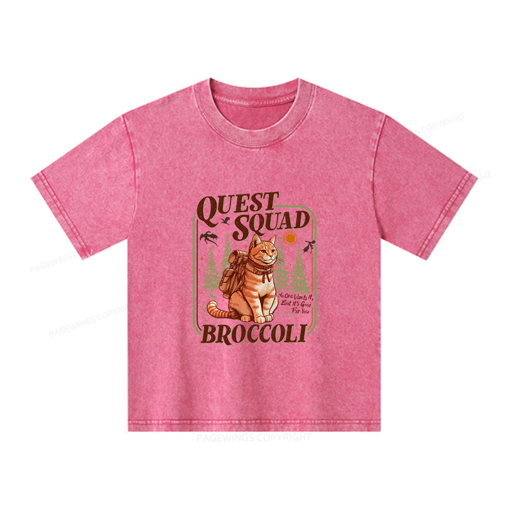 Pagewings Quest Squad Broccoli Unisex Kids Washed T-shirt