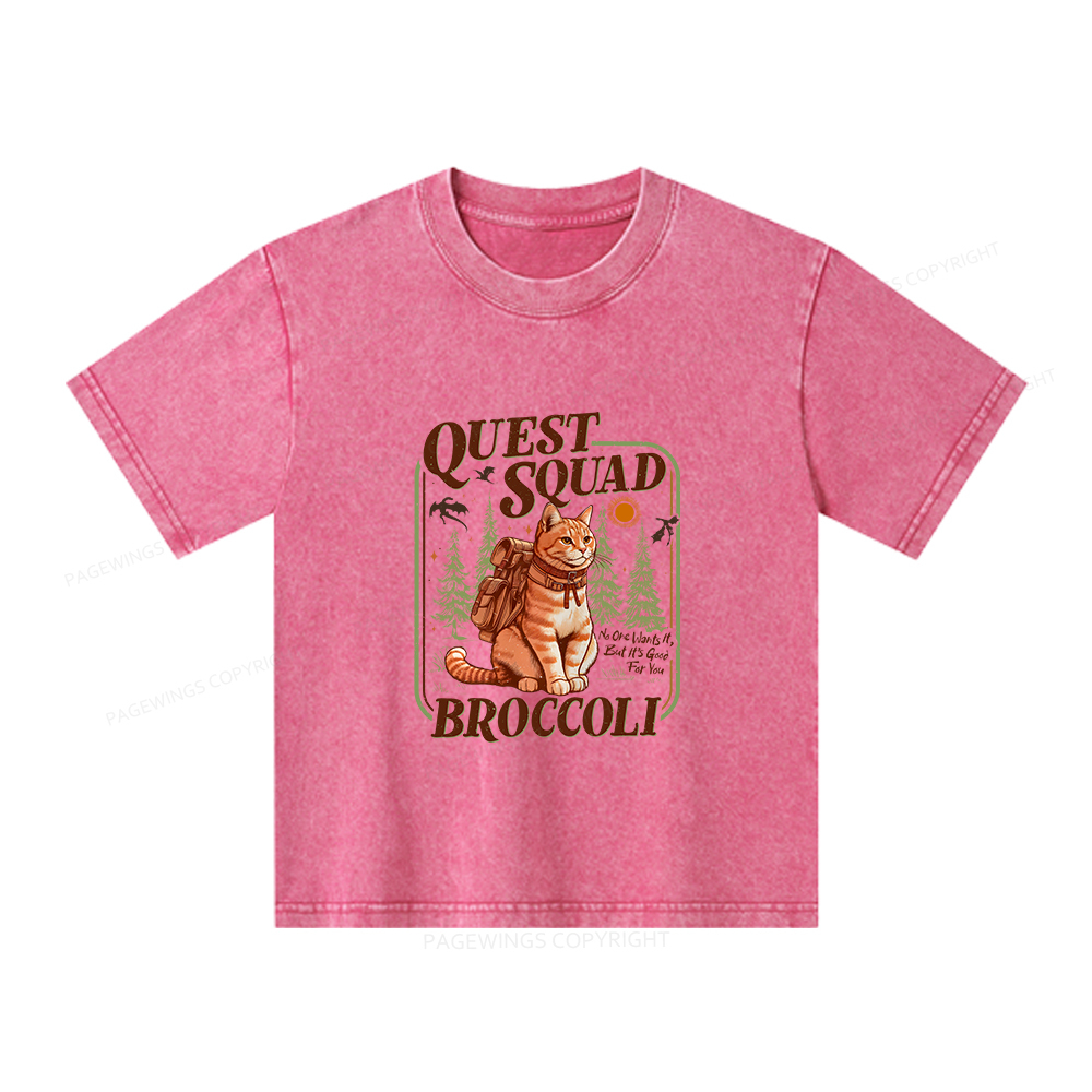 Pagewings Quest Squad Broccoli Unisex Kids Washed T-shirt
