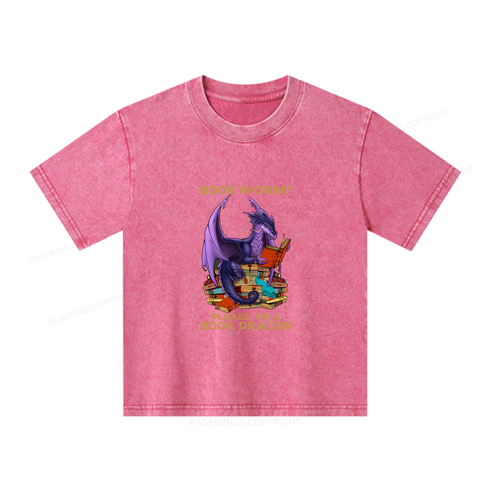 Pagewings Bookworm Please I'm A Book Dragon Unisex Kids Washed T-shirt