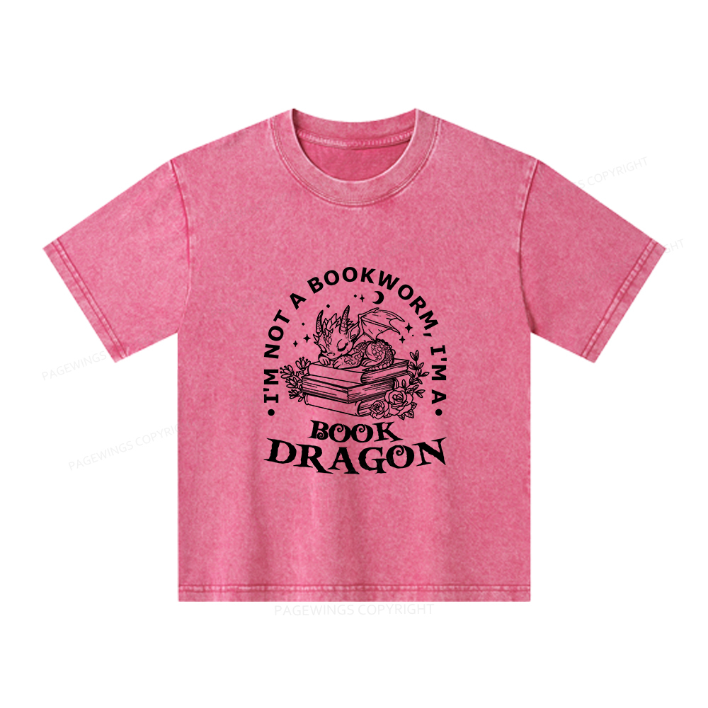 Pagewings I’m Not A Bookworm I’m A Book Dragon Unisex Kids Washed T-shirt
