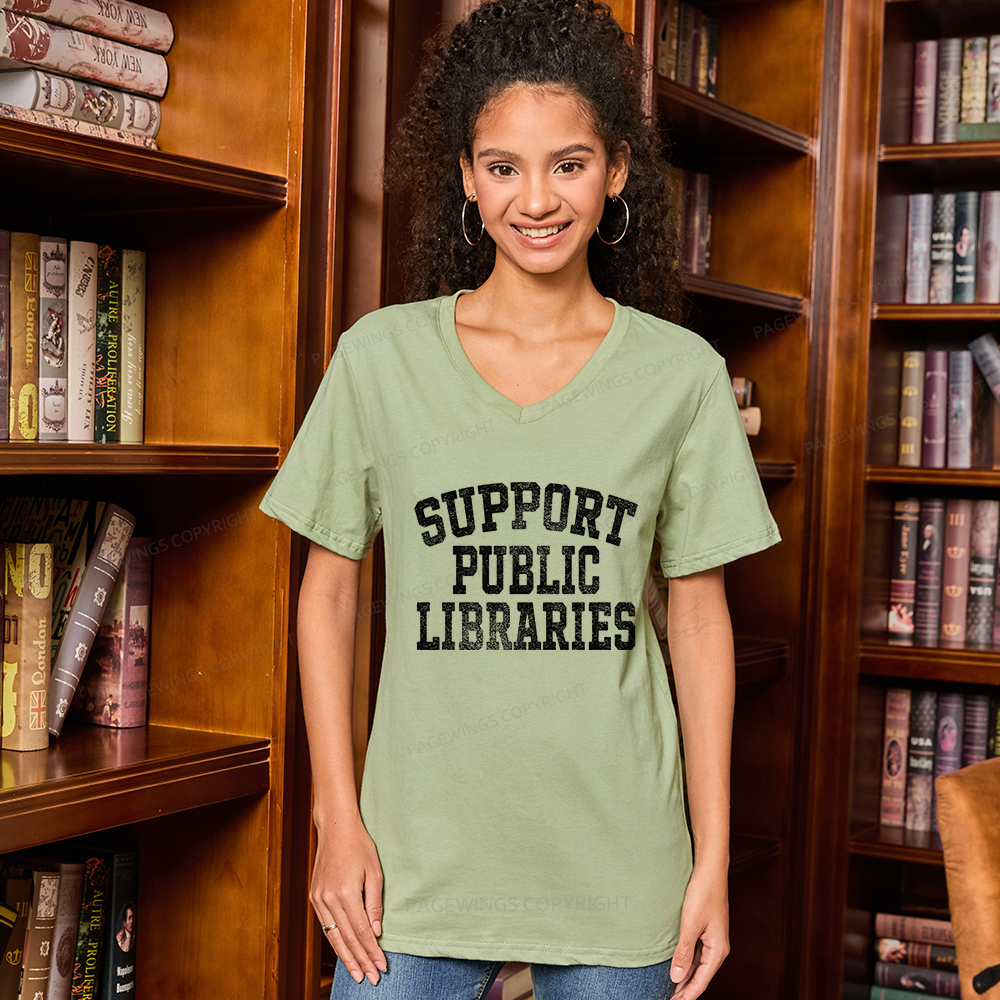 Pagewings Support Public Libraries V-neck T-shirt