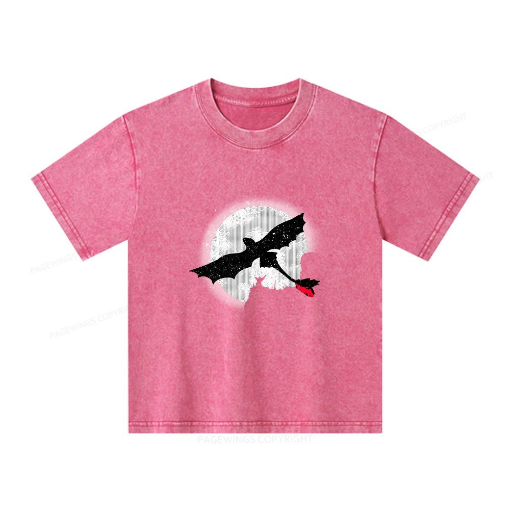 Pagewings Moonlight Dragon Rider Unisex Kids Washed T-shirt