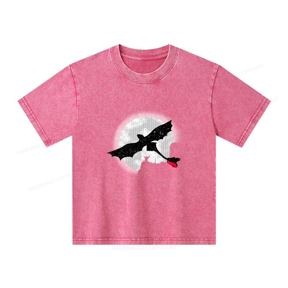 Pagewings Moonlight Dragon Rider Unisex Kids Washed T-shirt
