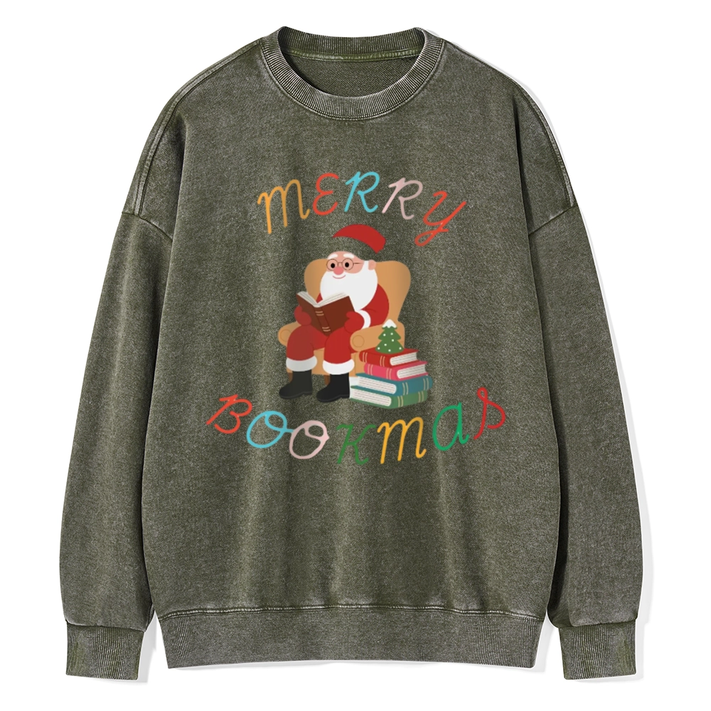 Pagewings Merry Bookmas Christmas Unisex Washed Sweatshirt