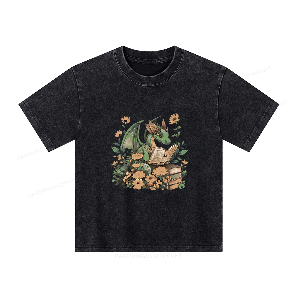 Pagewings Fantasy Book Dragon Unisex Kids Washed T-shirt