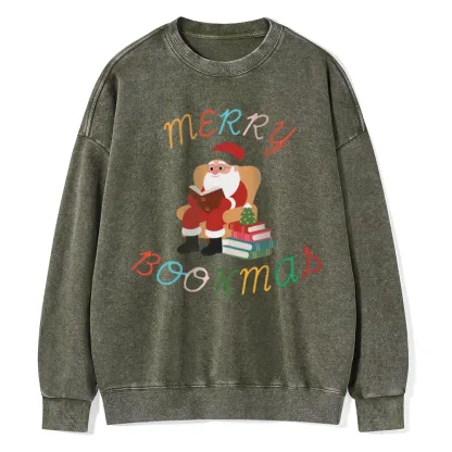 Pagewings Merry Bookmas Christmas Unisex Washed Sweatshirt