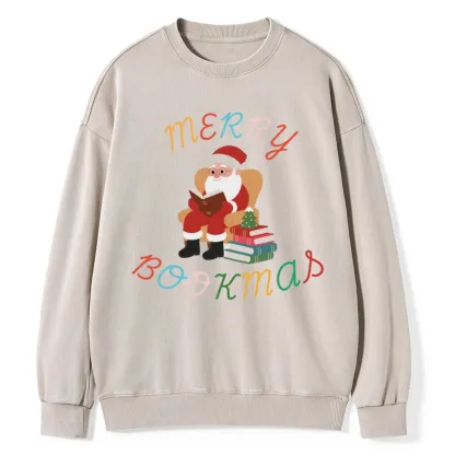 Pagewings Merry Bookmas Christmas Unisex Washed Sweatshirt