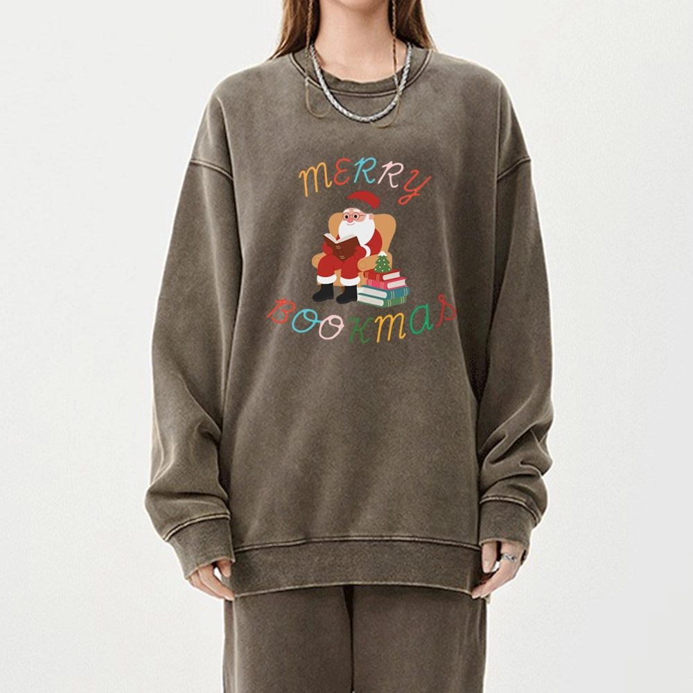 Pagewings Merry Bookmas Christmas Unisex Washed Sweatshirt