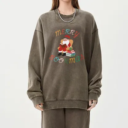 Pagewings Merry Bookmas Christmas Unisex Washed Sweatshirt