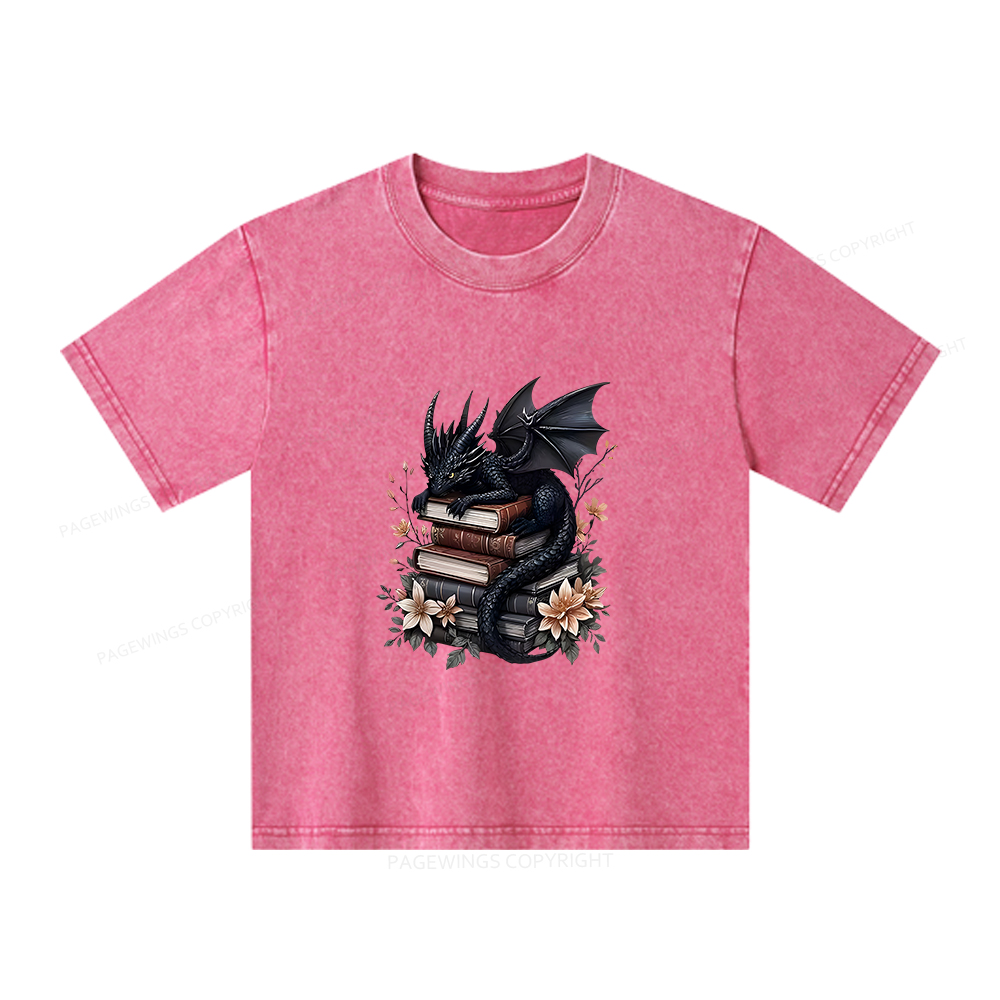 Pagewings Black Dragon Book Unisex Kids Washed T-shirt
