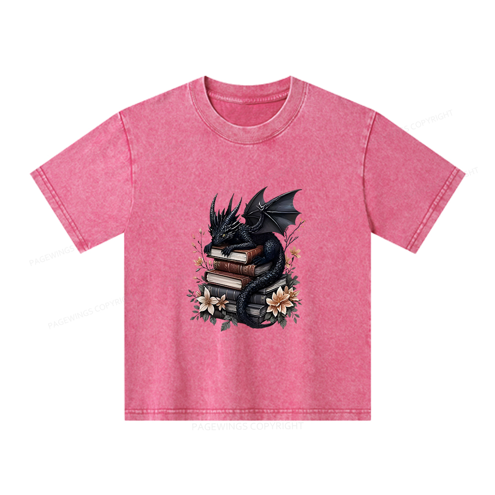 Pagewings Black Dragon Book Unisex Kids Washed T-shirt
