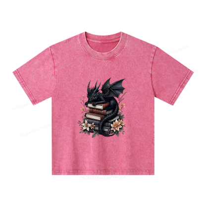 Pagewings Black Dragon Book Unisex Kids Washed T-shirt