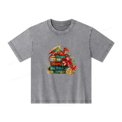 Pagewings Christmas Book Dragon Unisex Kids Washed T-shirt