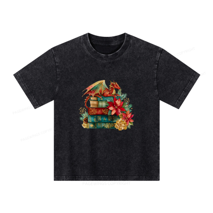 Pagewings Christmas Book Dragon Unisex Kids Washed T-shirt