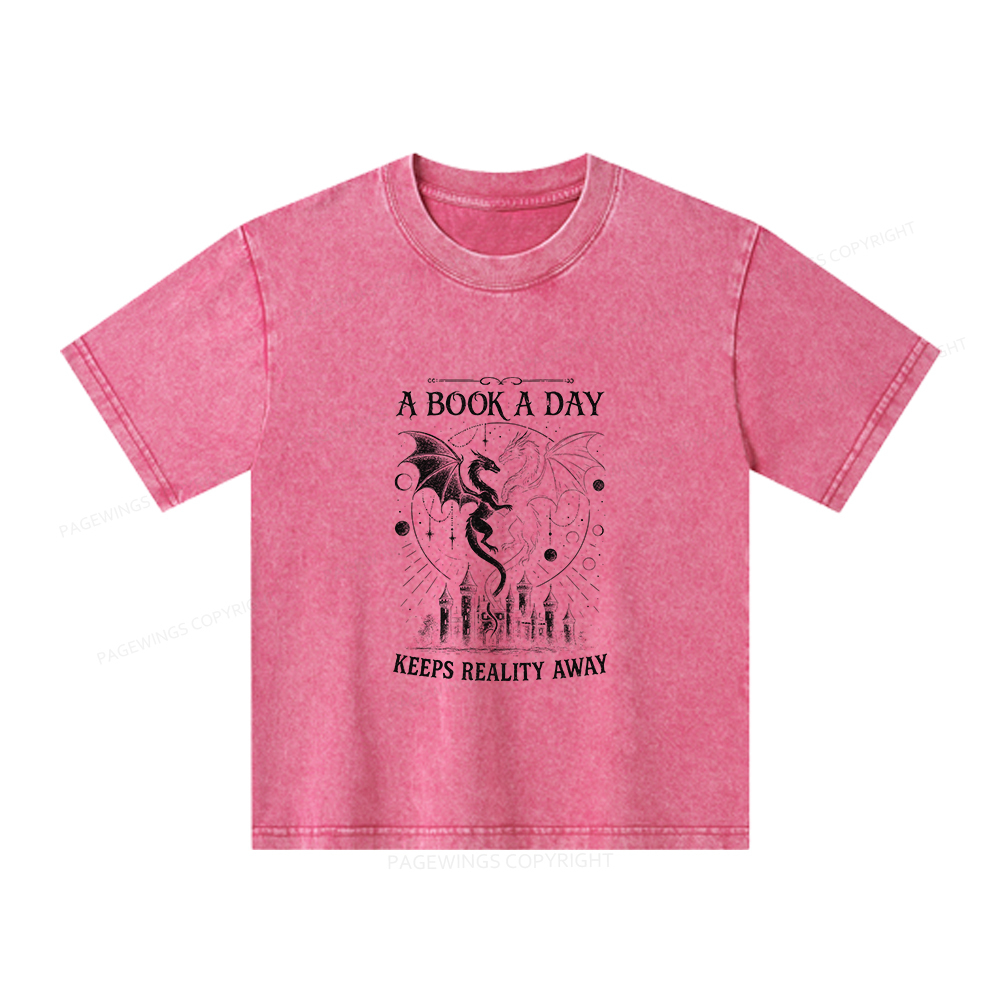 Pagewings A Book A Day Keeps Reality Away Unisex Kids Washed T-shirt