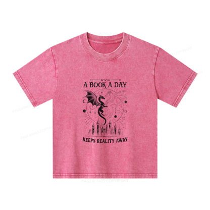 Pagewings A Book A Day Keeps Reality Away Unisex Kids Washed T-shirt